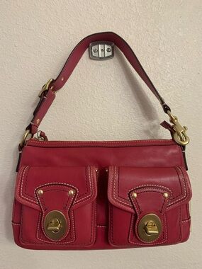 PINK Coach Turn lock Legacy Leather Shoulder Bag with Front Pockets
